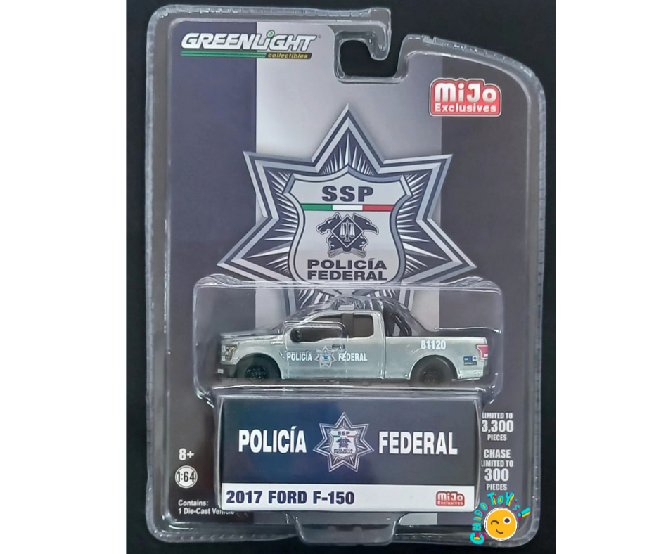 Auto a escala marca Greenlight, modelo Ford F-150 Polcía Federal