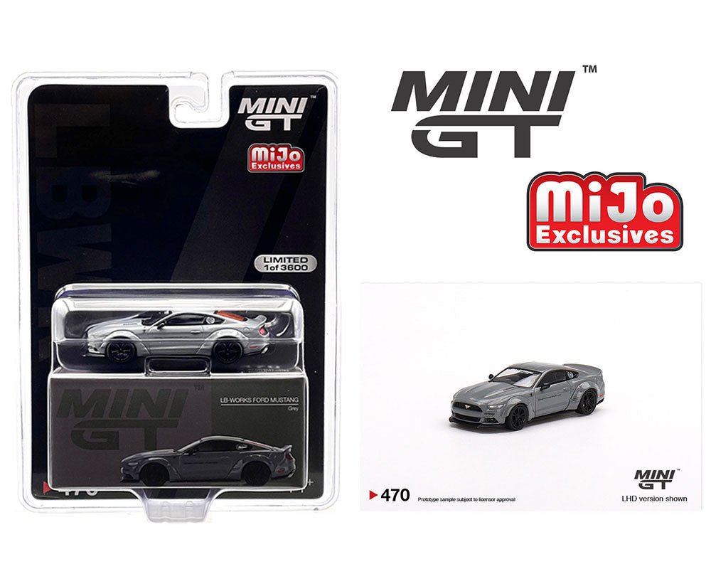 Auto a escala marca Mini GT, modelo Mustang GT LB - Works, Gris - Chido Toys