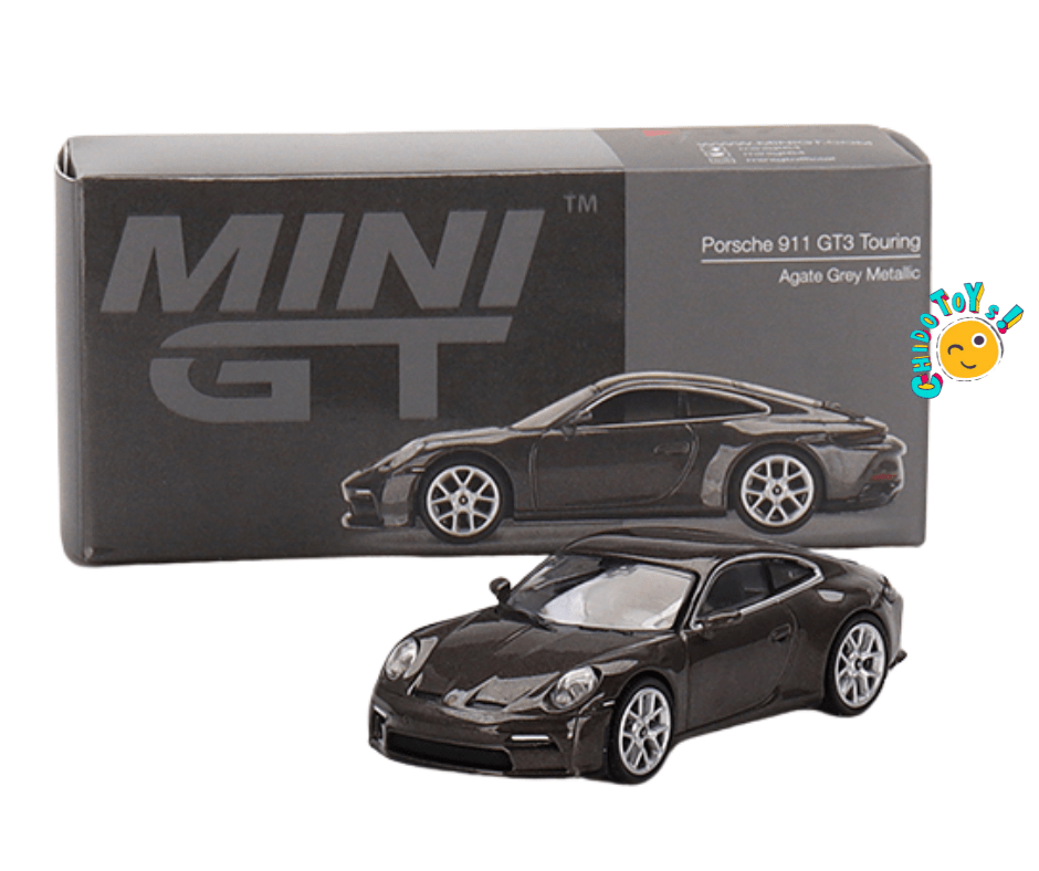 Auto a escala marca Mini GT modelo Porsche 911 GT3 Touring Gris Metalico - Chido Toys