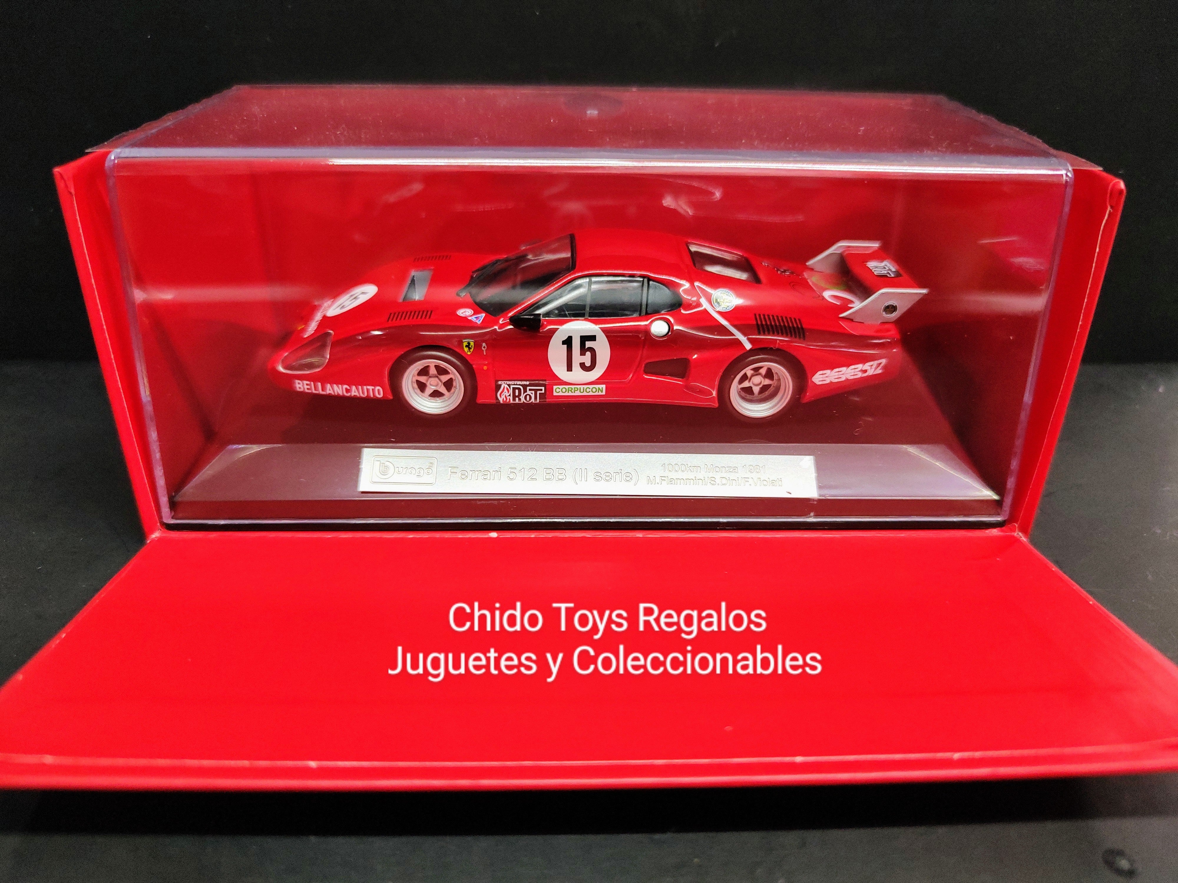 Bburago Ferrari 512 BB Monza 1981 1:43 con Capelo Acrílico - Chido Toys