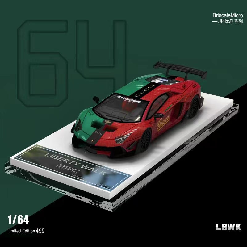 Auto a escala marca BSC modelo LBWK Aventador LP700 Gucci rojo/verde
