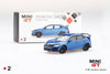 Honda Civic Type R FK8 Mini GT 1:64 Aegean Blue, diecast con llantas de goma y blister original aún sellado.