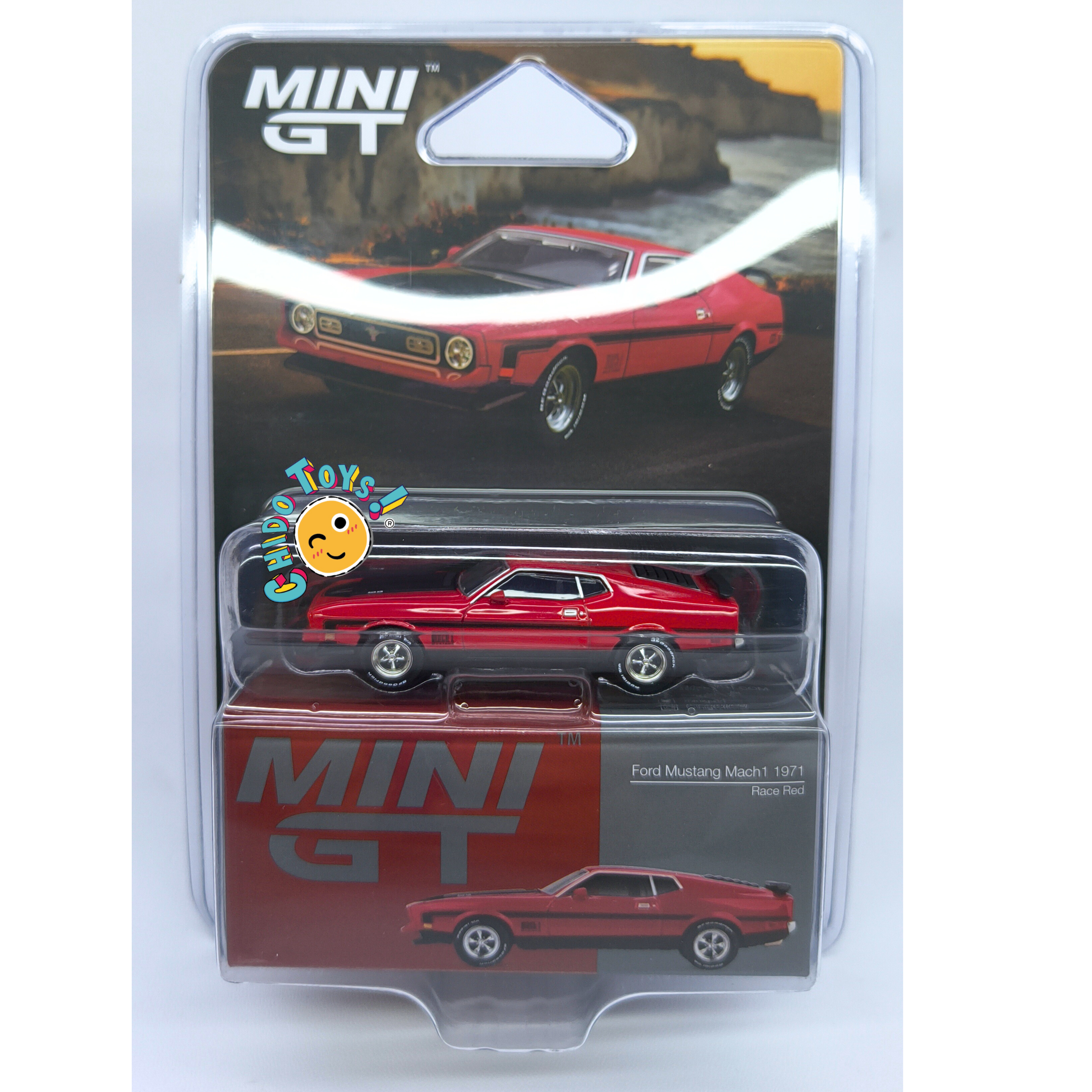 Mini GT Ford Mustang Mach 1 1971 1:64 rojo clásico