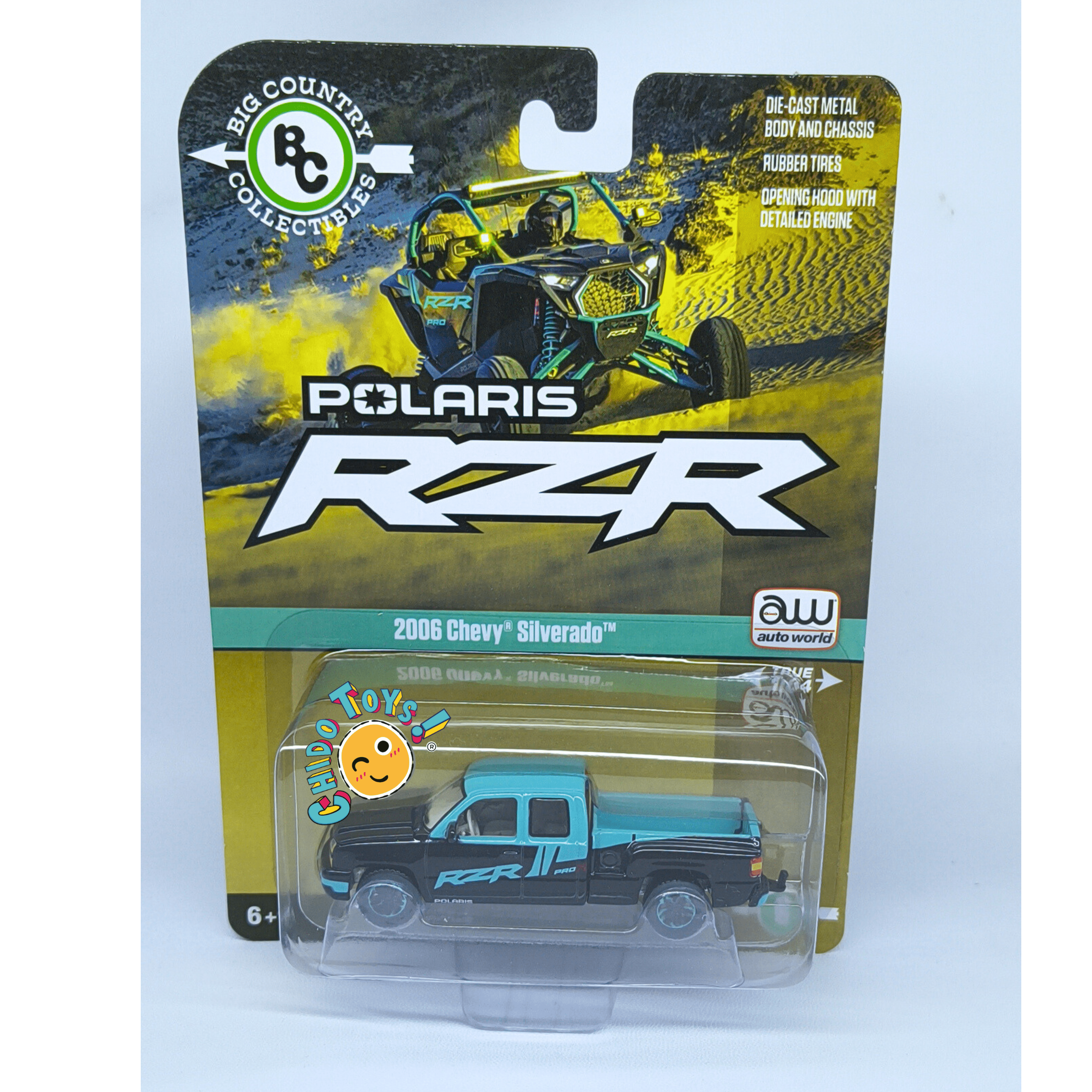 2006 Chevy Silverado 1:64 Auto World Polaris RZR Cofre Abre Diecast Big Country - Chido Toys