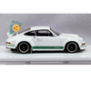 MY64 Kaege Retro Turbo Porsche 911 1:64 blanco con franjas verdes, detalles fotocortados, llantas de goma y capelo acrílico.