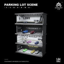 Cargar imagen en el visor de la galería, Diorama de estacionamiento para escalas 1:64, Marca MoreArt con iluminación Led y puerta de acrílico

