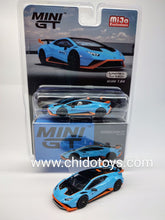 Cargar imagen en el visor de la galería, Auto a escala Marca Mini GT, Modelo Lamborghini Huracán STO Blu Laufey
