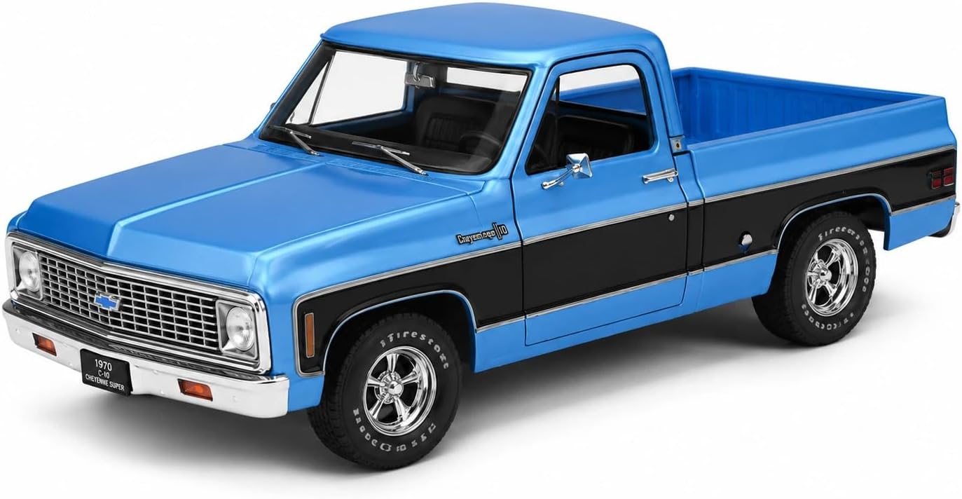 Maisto Chevrolet C10 Cheyenne Super 1970 1:18 azul con puertas abatibles