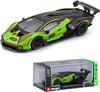 Bburago Lamborghini Essenza SCV12 escala 1:32 color verde, vitrina acrílica,  carrocería de metal y alerón trasero de competición.