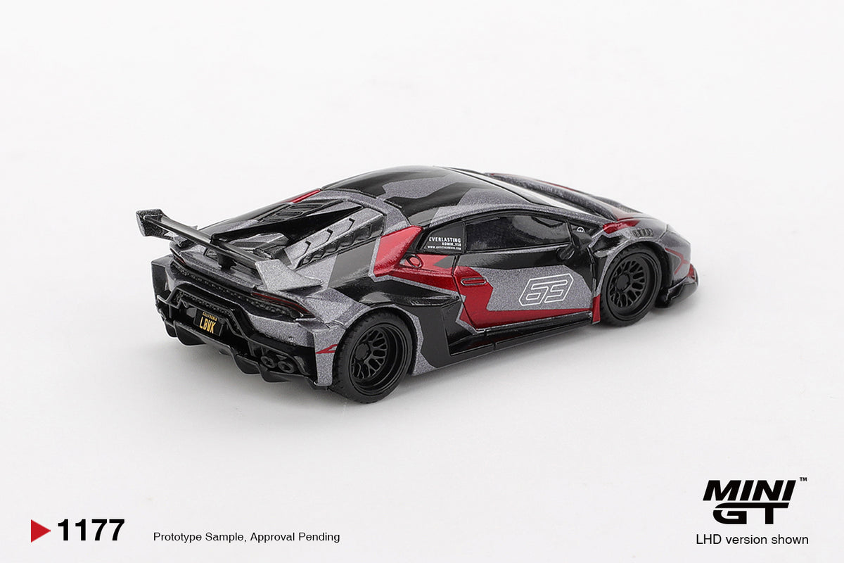 MINI GT LB★WORKS Lamborghini Huracán GT RONIN 1:64 gris y rojo