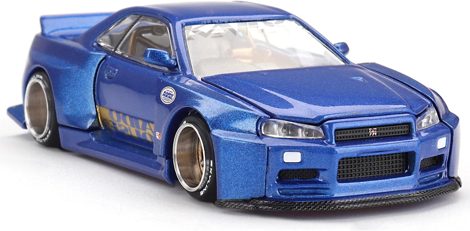 Kaido House Nissan Skyline GT-R R34 V1 1:64 azul metálico