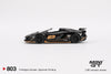 Mini GT Lamborghini Aventador SVJ 63 Roadster escala 1:64 en color Nero Aldebaran con acabado metal/metal, llantas de goma y blíster tipo concha.