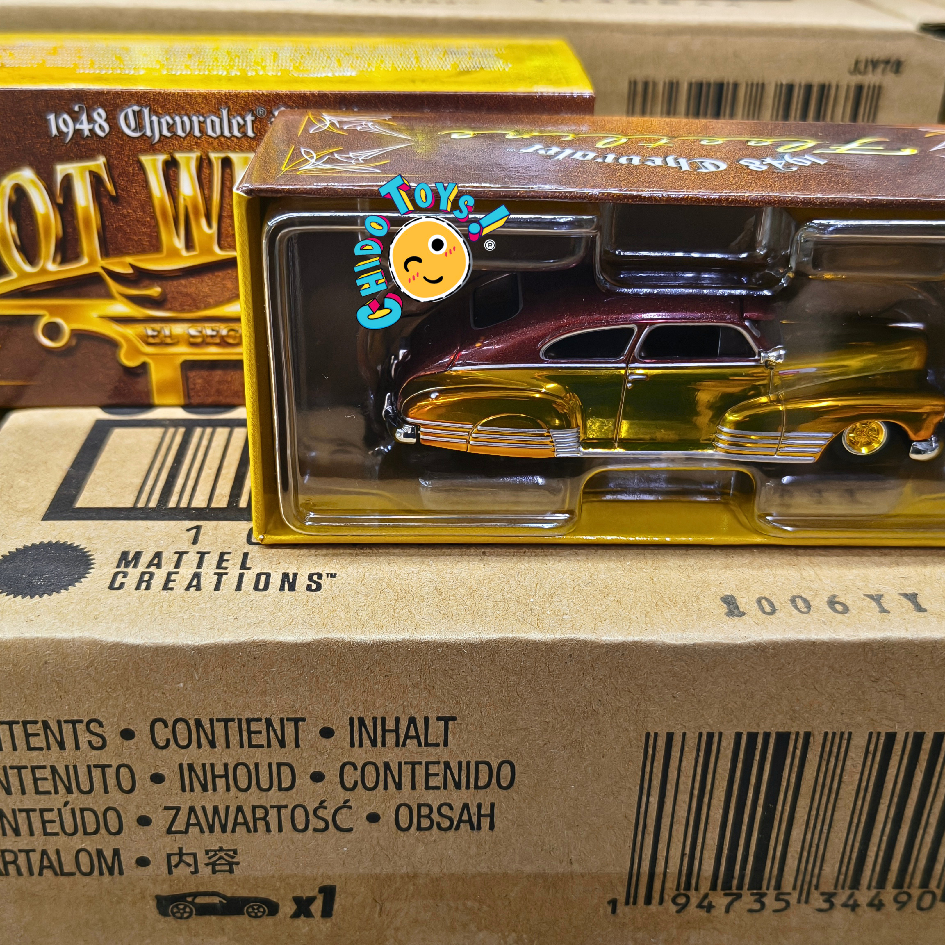 Hot Wheels RLC 1948 Chevrolet Fleetline 1:64 Spectraflame Gold con suspensión ajustable