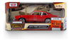 MotorMax Ford Maverick 1974 1:24 rojo, diecast con llantas de goma, franjas blancas y apertura de cofre y puertas.