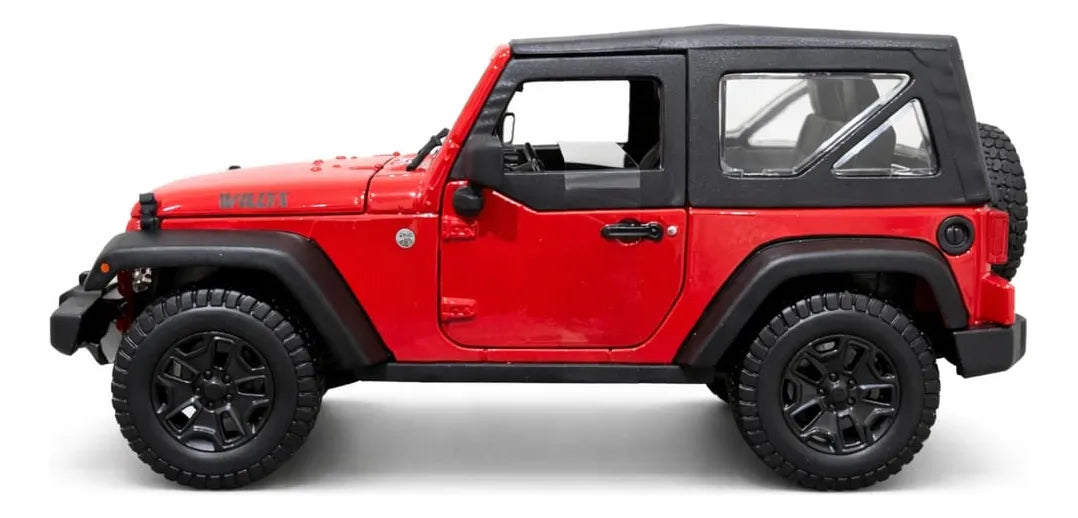 Maisto 2014 Jeep Wrangler Willys Special Edition 1:18 rojo con apertura de cofre y puertas
