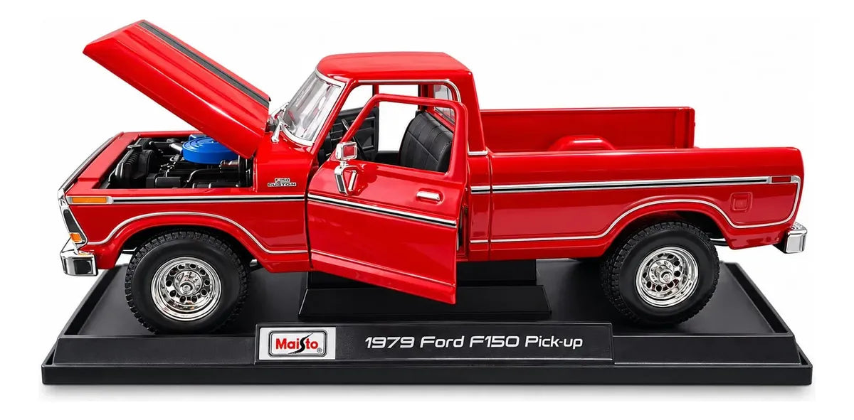 Maisto 1979 Ford F-150 Custom Special Edition 1:20 roja con apertura de cofre y puerta