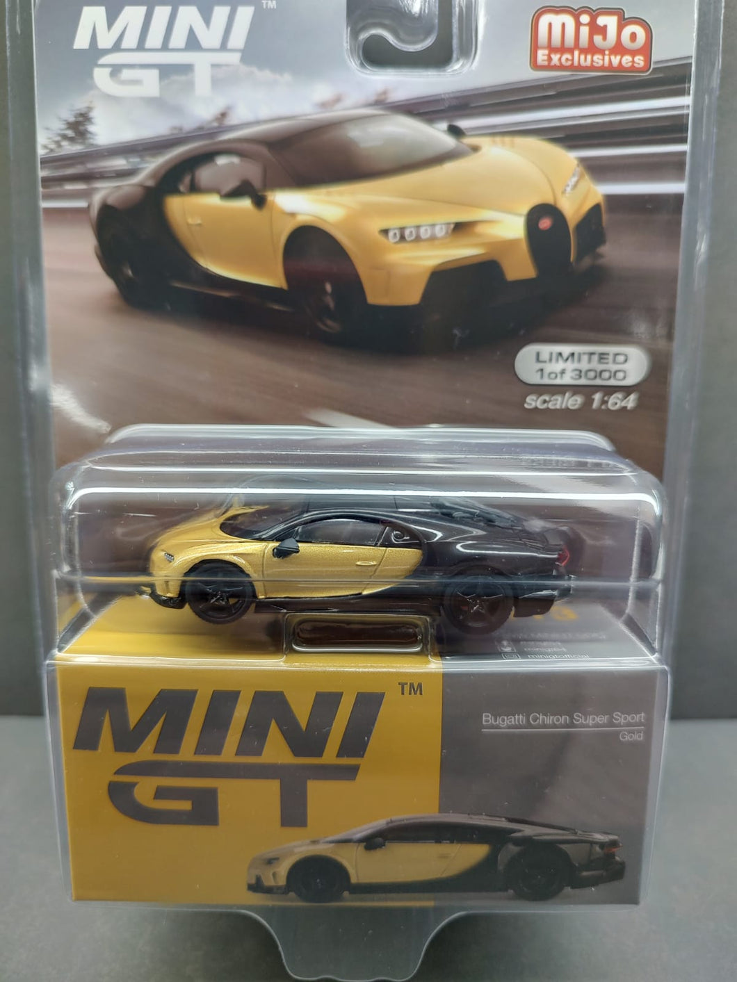 Auto a escala Marca Mini GT Bugatti Chiron Super Sport Gold