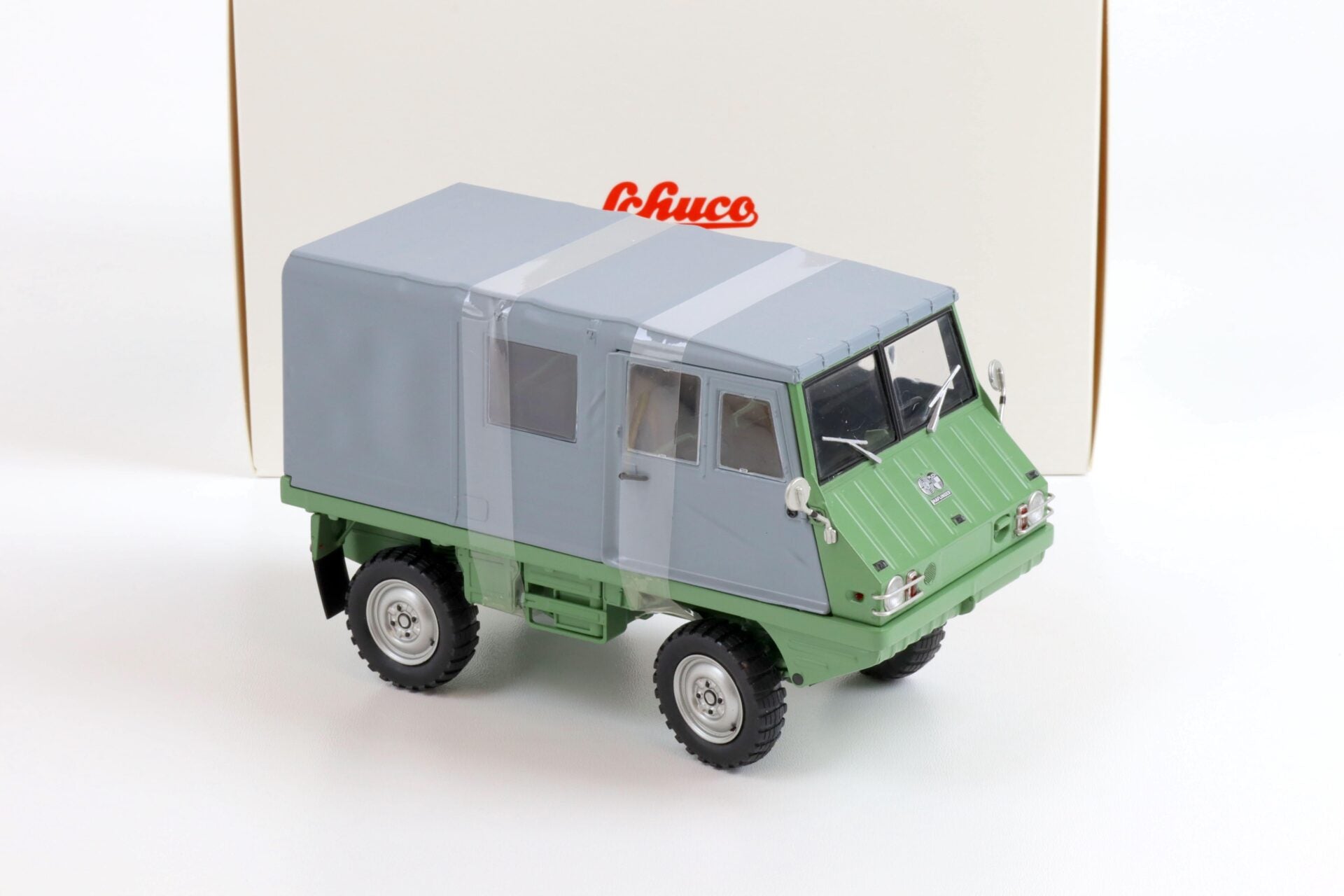 Schuco Steyr-Puch Haflinger 1:18 verde y gris edición limitada