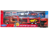 Welly Scania V8 R730 Car Carrier rojo con remolque articulado y autos deportivos a escala tipo diecast