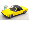 Norev VW-Porsche 914-6 1973 1:18 amarillo, techo Targa negro, carrocería diecast y rines clásicos de cinco brazos.