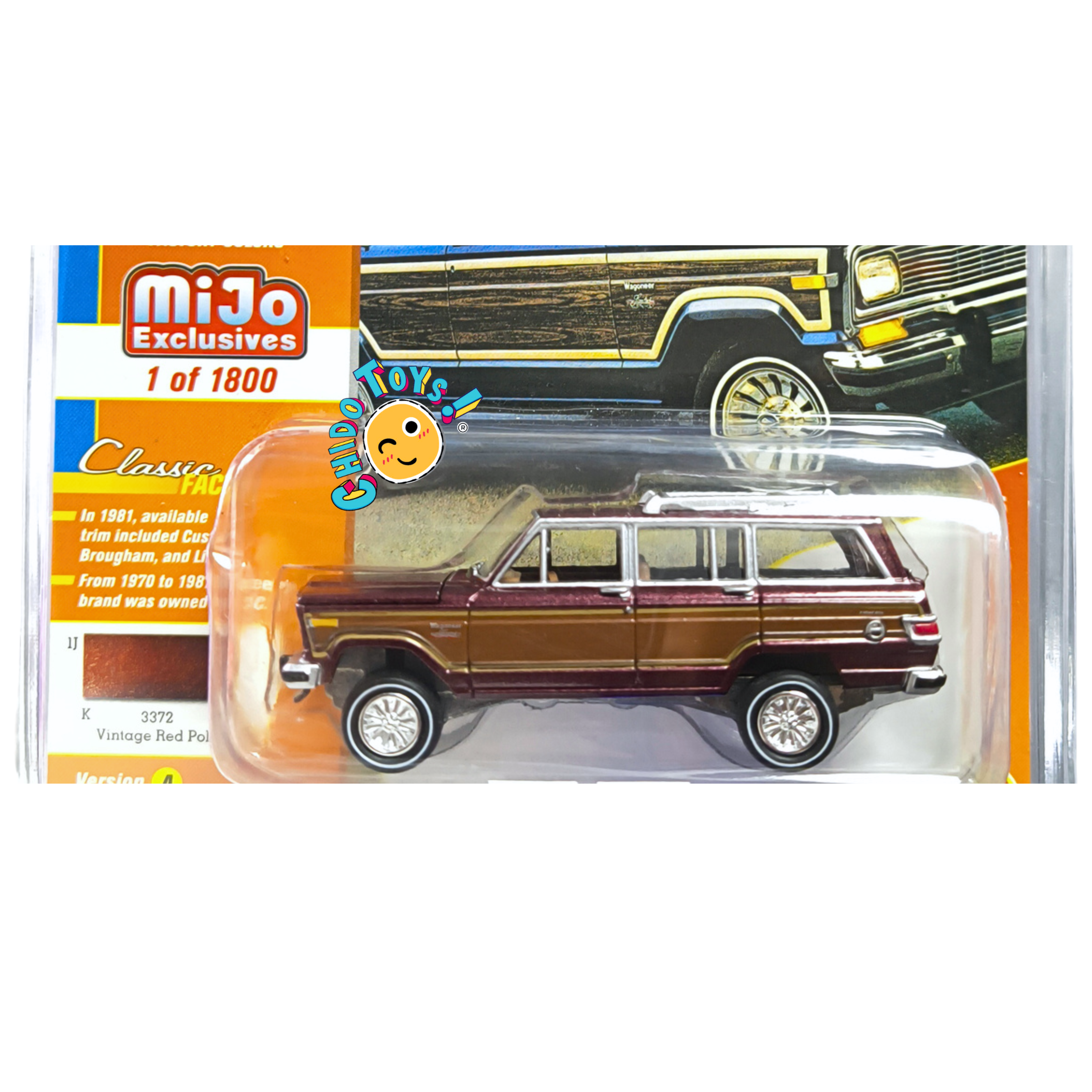 Johnny Lightning 1981 Jeep Wagoneer Classic Gold 1:64 Vintage Red Poly MiJo Exclusive