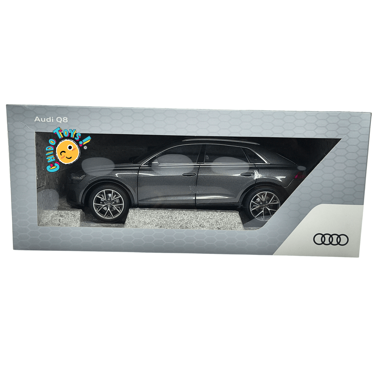 Audi Q8 Dealer Edition 1:18 gris metalizado con apertura total - Chido Toys