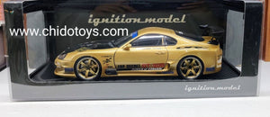 Auto a escala 1:18 marca Ignition Model, modelo Toyota Supra (JZA80) Top Secret TRD GT300 Widebody in Gold - Chido Toys