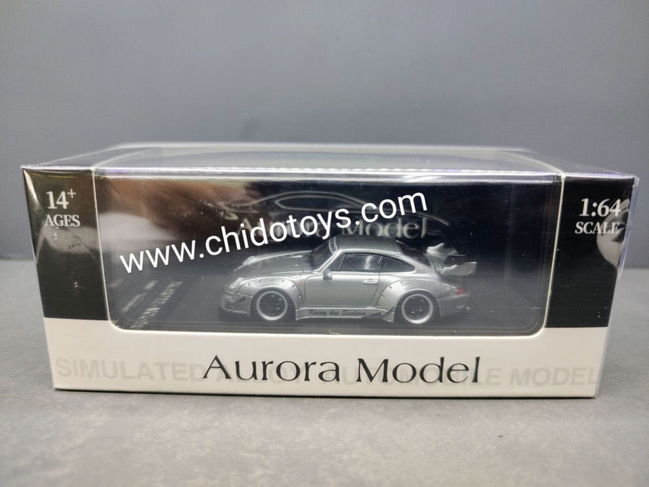 Auto a escala marca Aurora Model, Modelo RWB Liquid Silver - Chido Toys