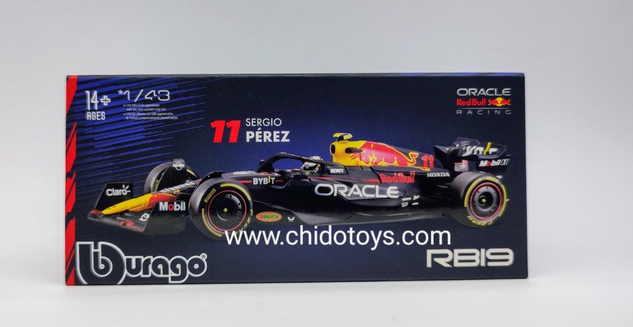 Auto a escala marca Bburago, Edición de Lujo, RebBull Modelo RB19, Sergio Checo Pérez. - Chido Toys