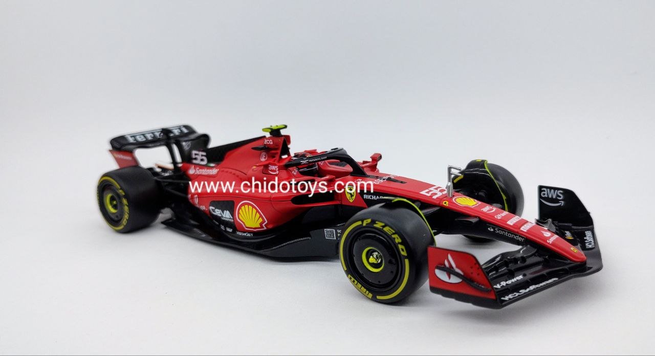 Auto a escala marca Bburago, Modelo F1 #55, SF23 Carlos Sainz - Chido Toys