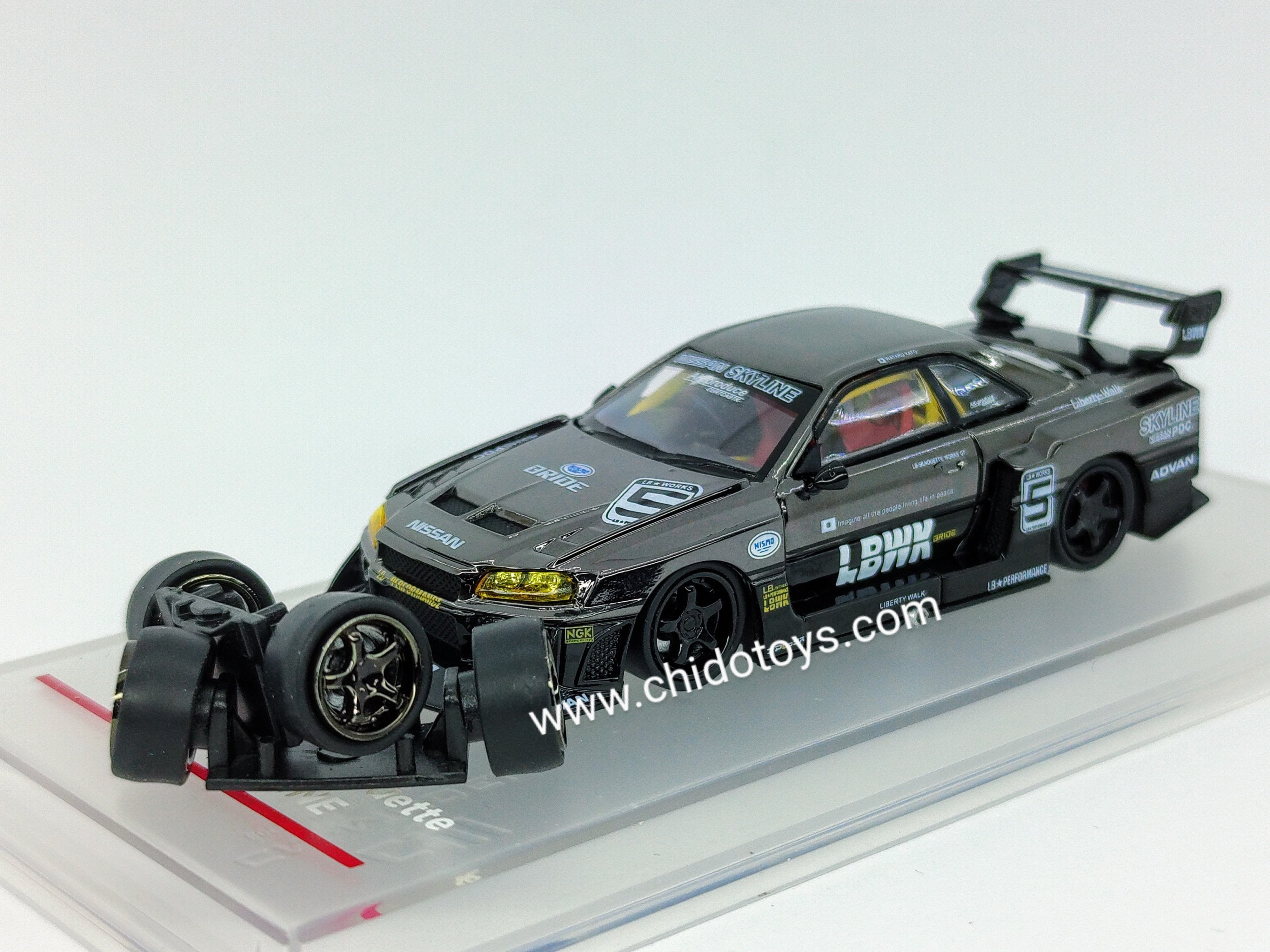 Auto a escala marca CM Model, Modelo LB - ER34 Super Silhouette Nissan Skyline - Chido Toys