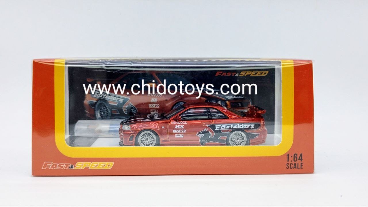 Auto a escala marca Fast & Speed, Modelo GT - R R34 Orange - Chido Toys