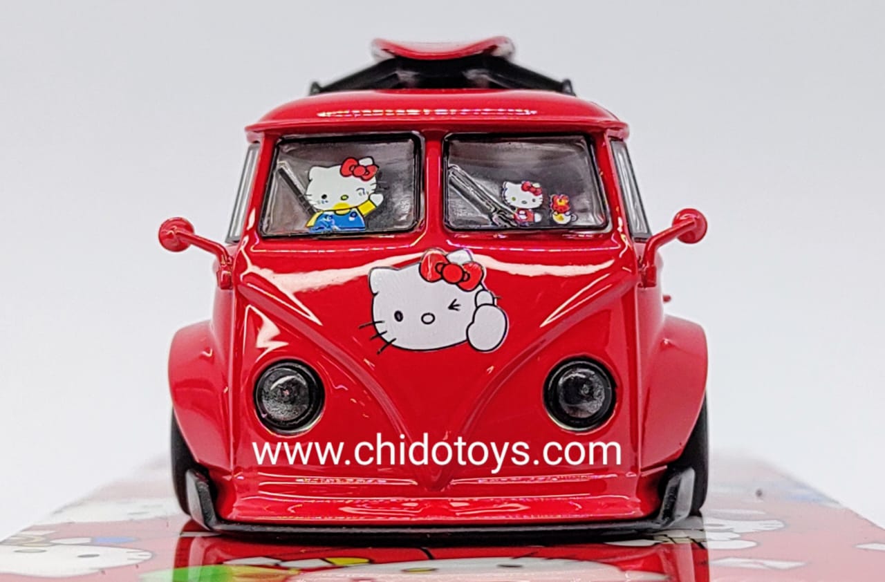 Auto a escala marca Flame Model, Modelo T1 SCHOOL BUS Rojo/blanco Wide Body Modified - Chido Toys