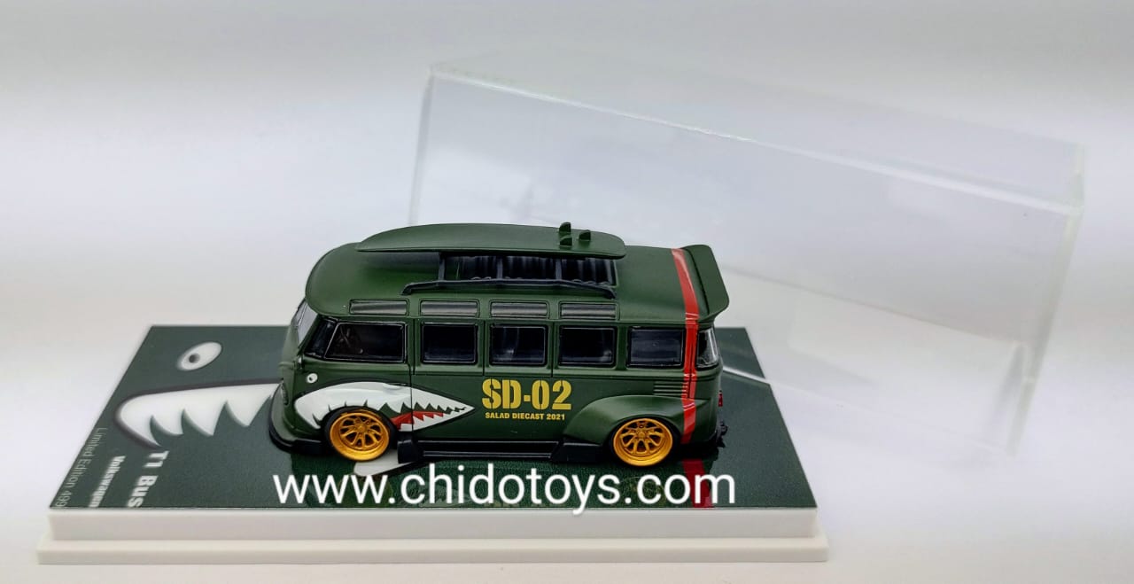 Auto a escala marca Flame Model, Modelo T1 Wide Body Modified Verde Mate - Chido Toys