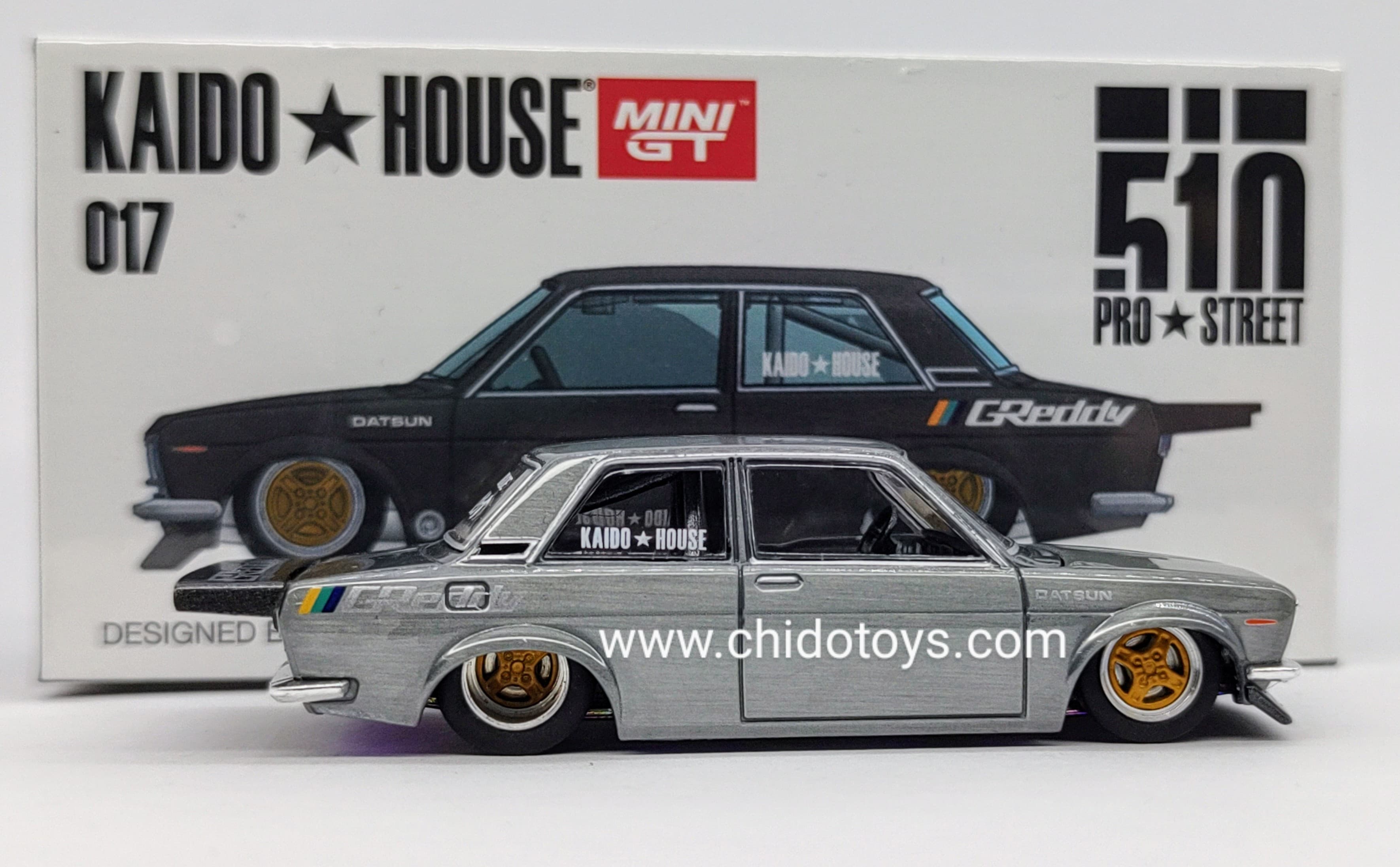 Auto a escala marca Kaido House, CHASE Datsun 510 Pro Street (Gris) - Chido Toys