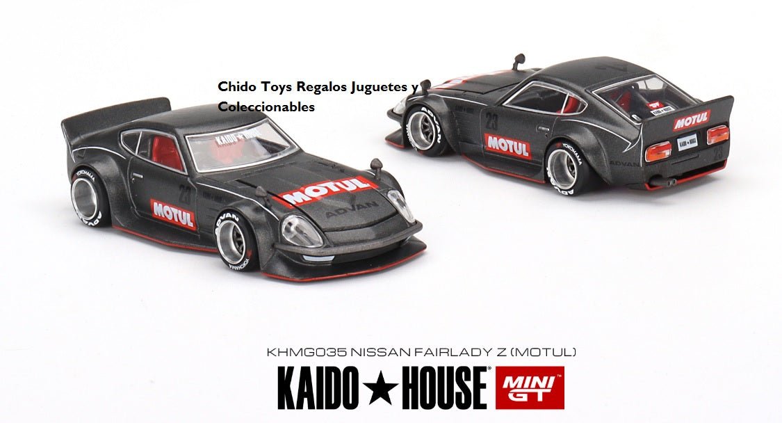 Auto a escala marca Kaido House & Mini GT, Modelo Datsun Fairlady Z Motul Z Advan Versión 1 - Chido Toys