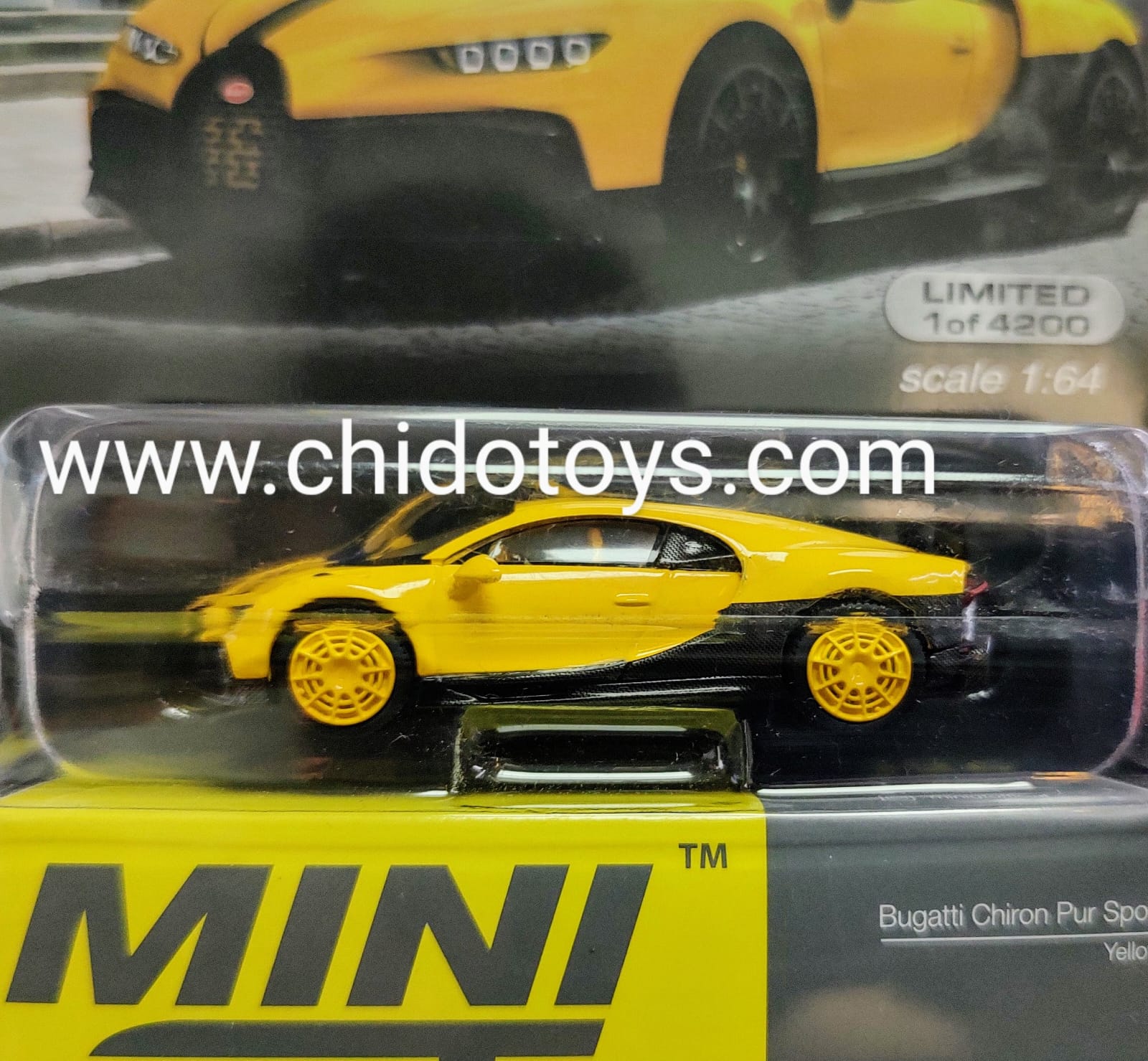 Auto a escala marca Mini GT, Chase Bugatti Chiron Pur Sport - Chido Toys