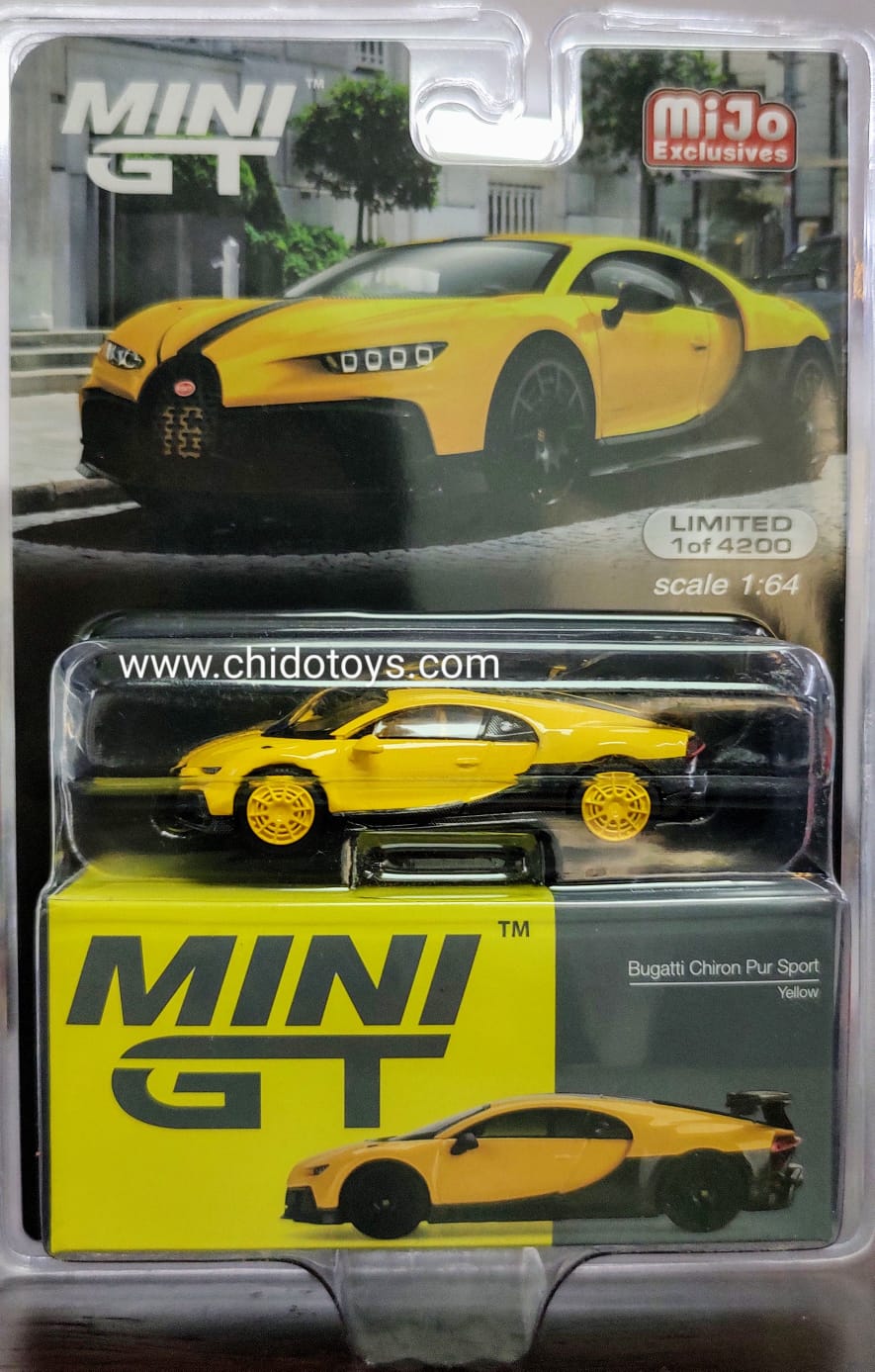 Auto a escala marca Mini GT, Chase Bugatti Chiron Pur Sport - Chido Toys