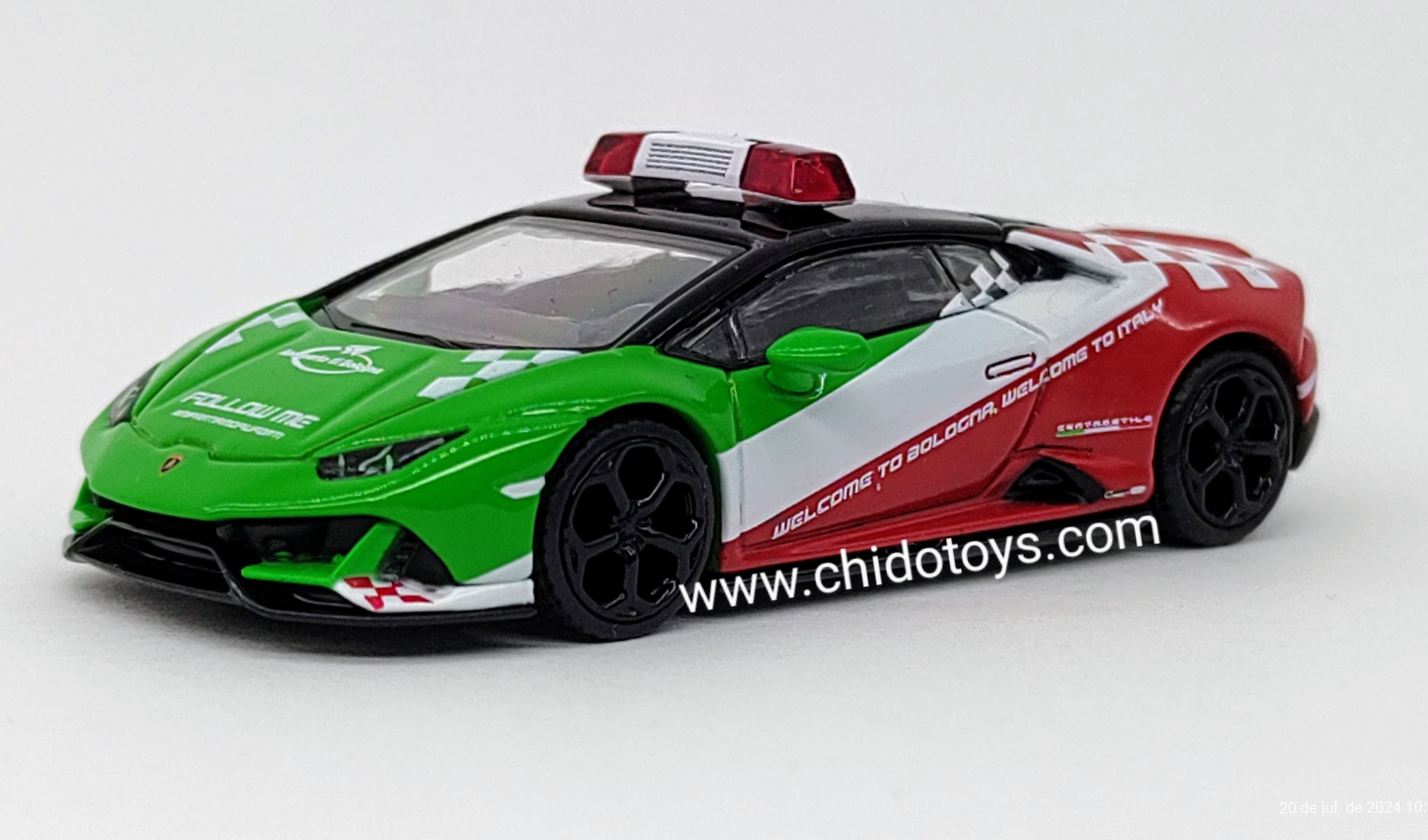 Auto a escala marca Mini GT Lamborghini Huracán EVO Bologna Airport 2020 - Chido Toys