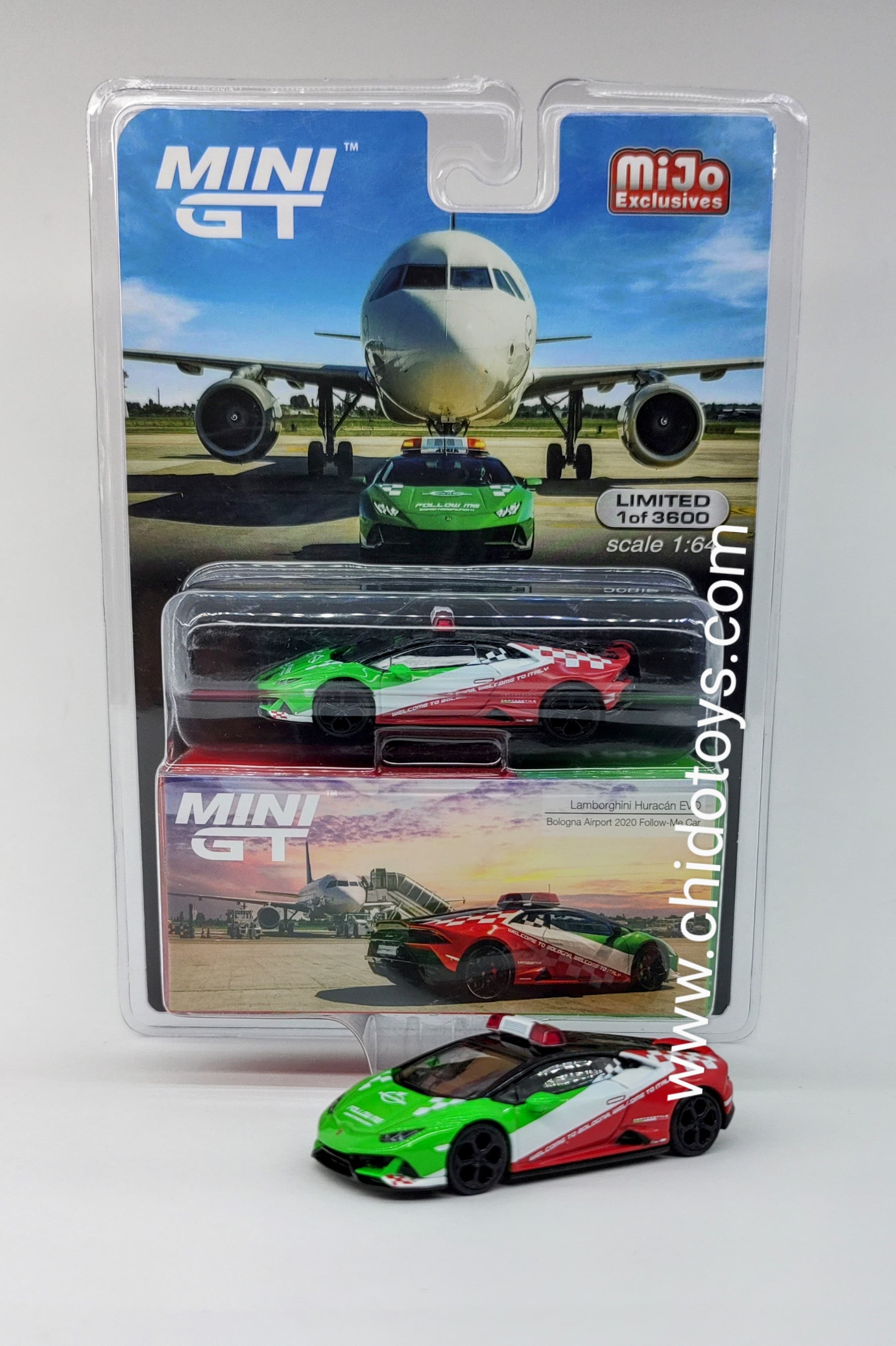 Auto a escala marca Mini GT Lamborghini Huracán EVO Bologna Airport 2020 - Chido Toys