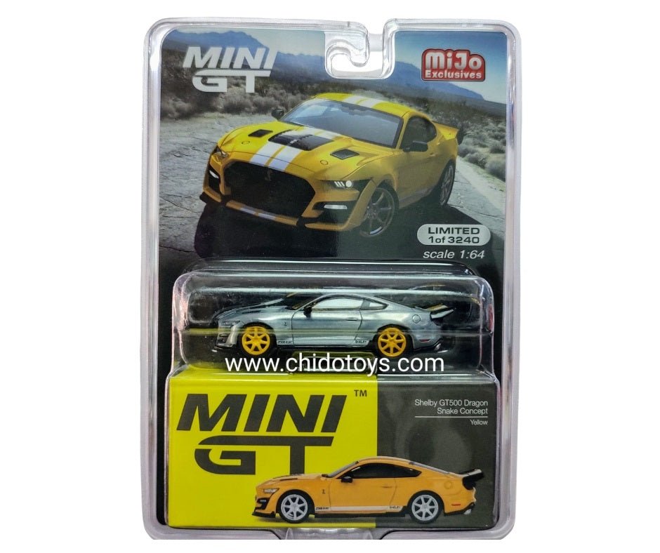 Auto a escala marca Mini GT, Modelo Chase Shelby GT 500 Dragon Snake Concept - Chido Toys