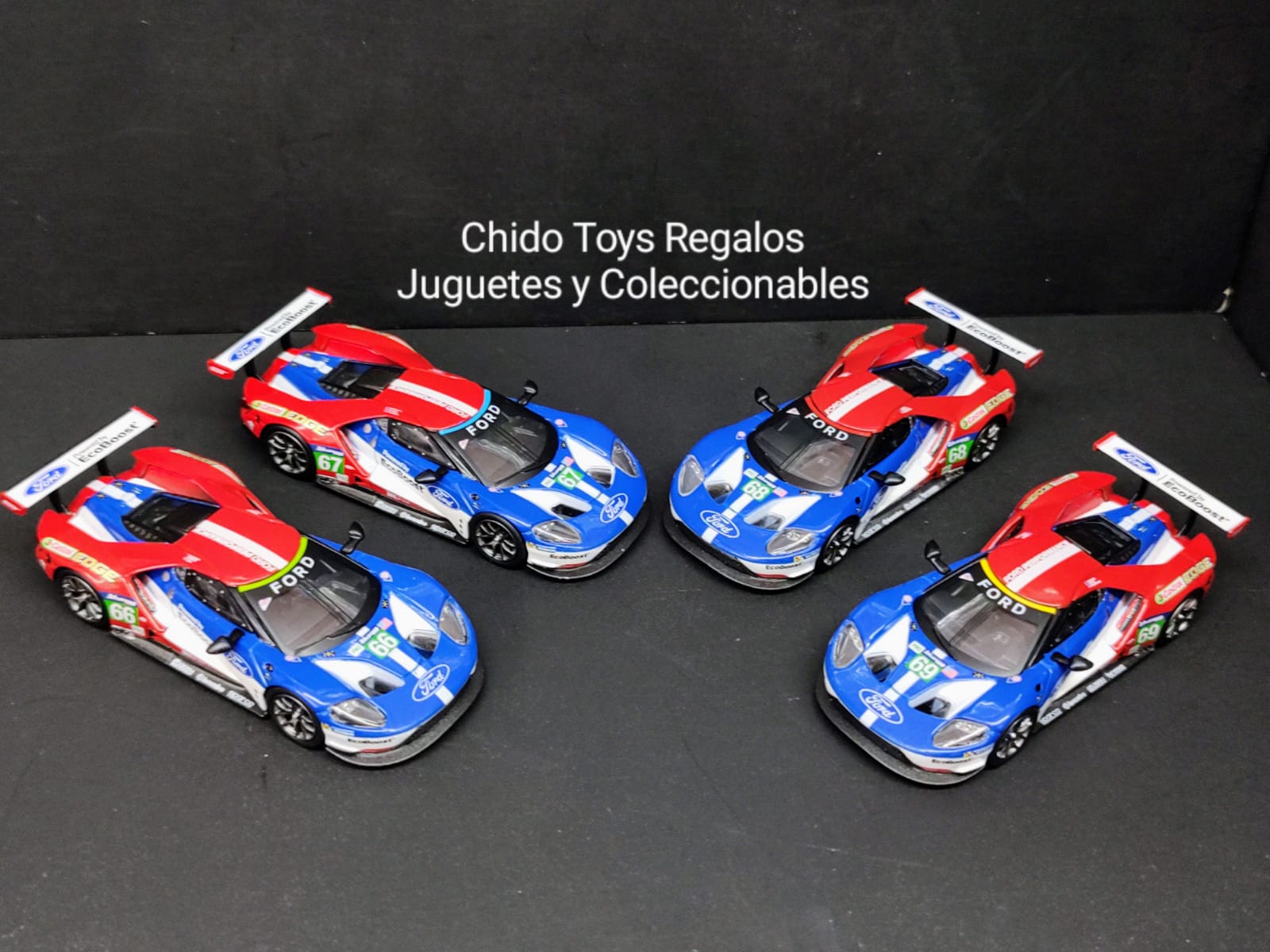 Auto a escala marca Mini GT, Modelo Ford GT Ganassi Team 4 Cars Set - Chido Toys