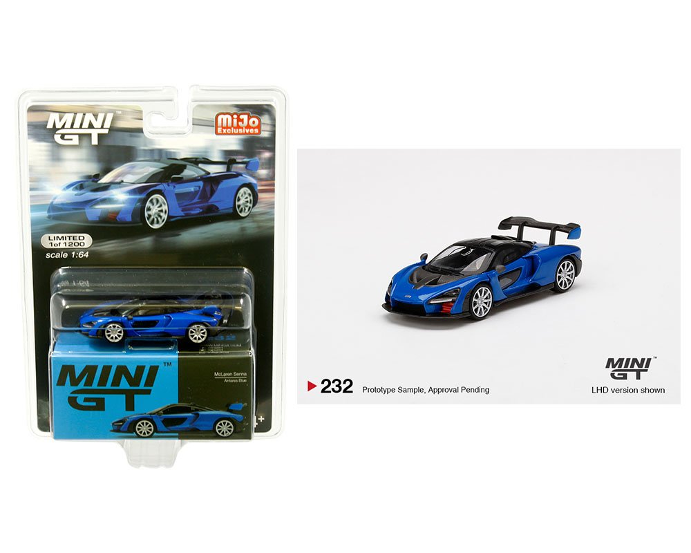 Auto a escala marca Mini GT Modelo Mclaren Senna Antares Blue - Chido Toys