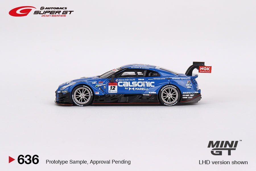 Auto a escala marca Mini GT, Modelo Nissan GT - R R - 35 Nismo GT500 #12 Team Impul 2021 Calsonic - Chido Toys