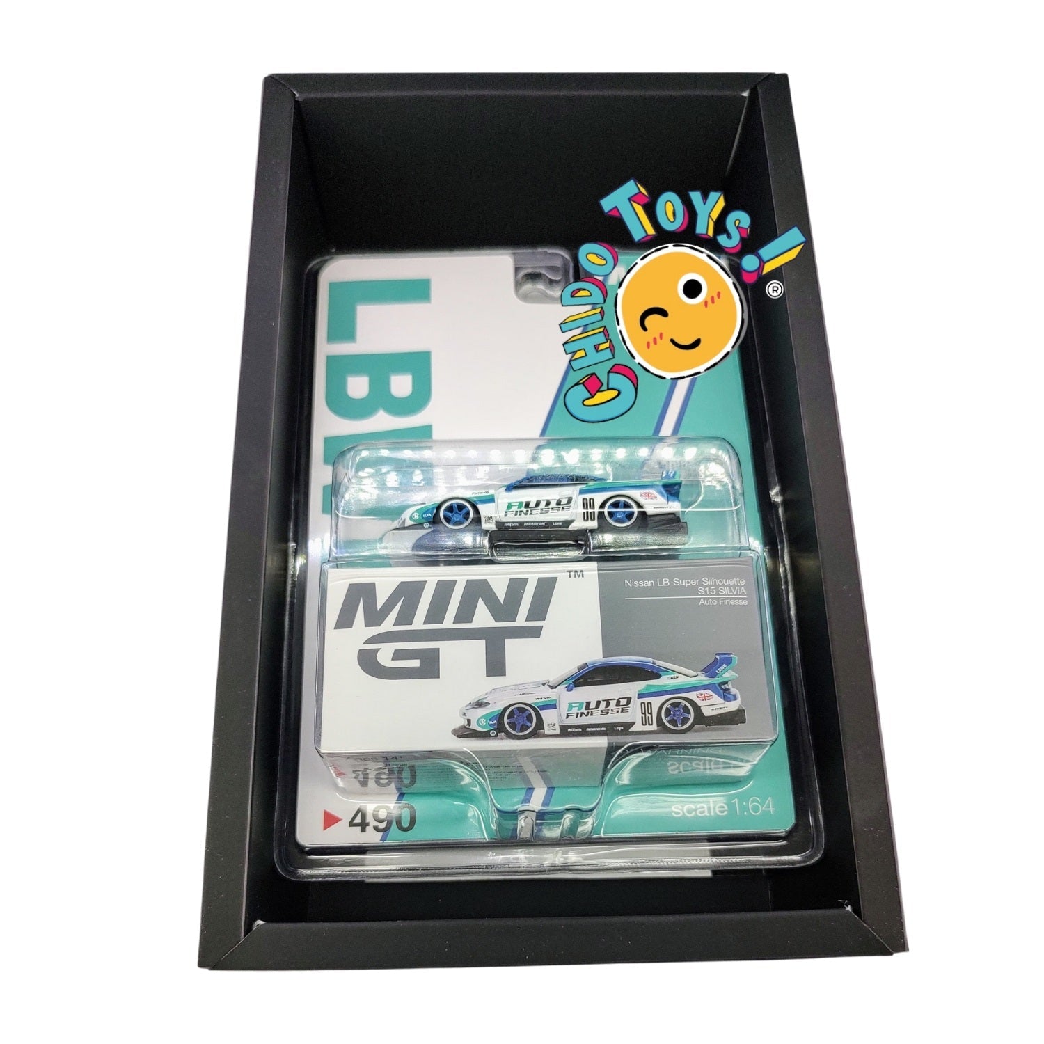 Auto a escala marca Mini GT Modelo Nissan LB - Super Silhouette S15 SILVIA Auto Finesse - Chido Toys