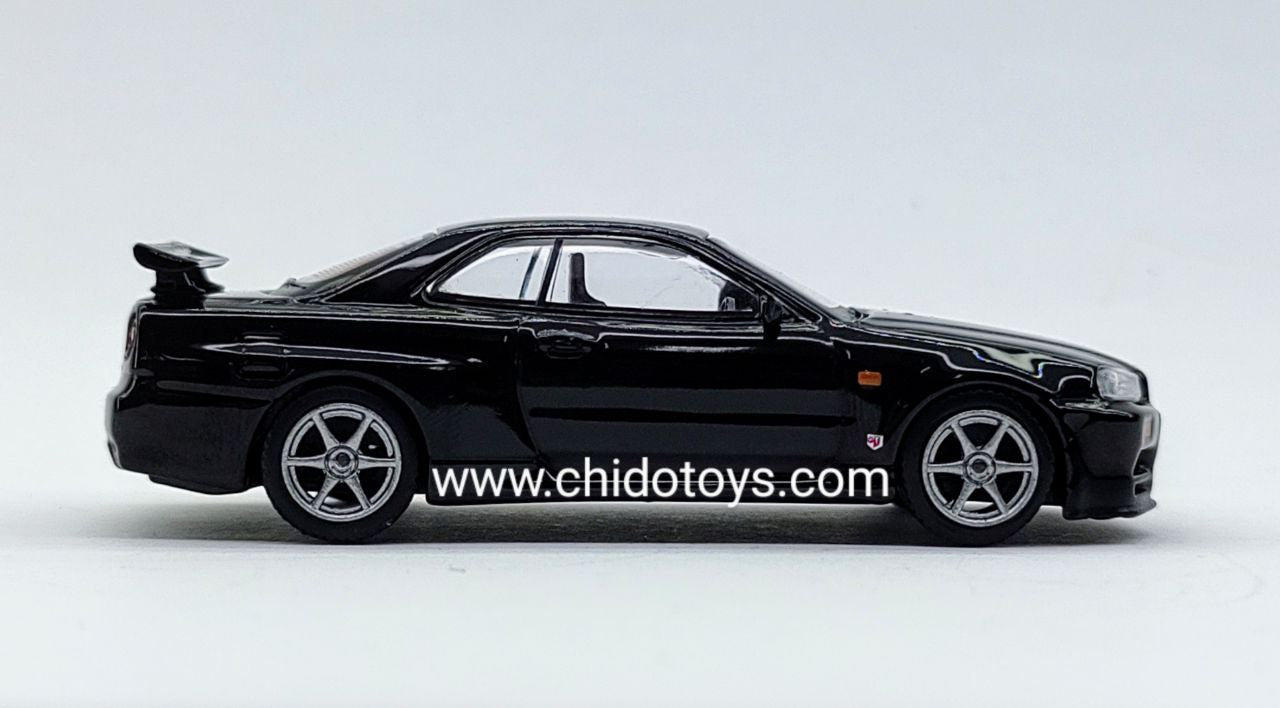 Auto a escala marca Mini GT, Modelo Nissan Skyline GT - R Black Pearl - Chido Toys