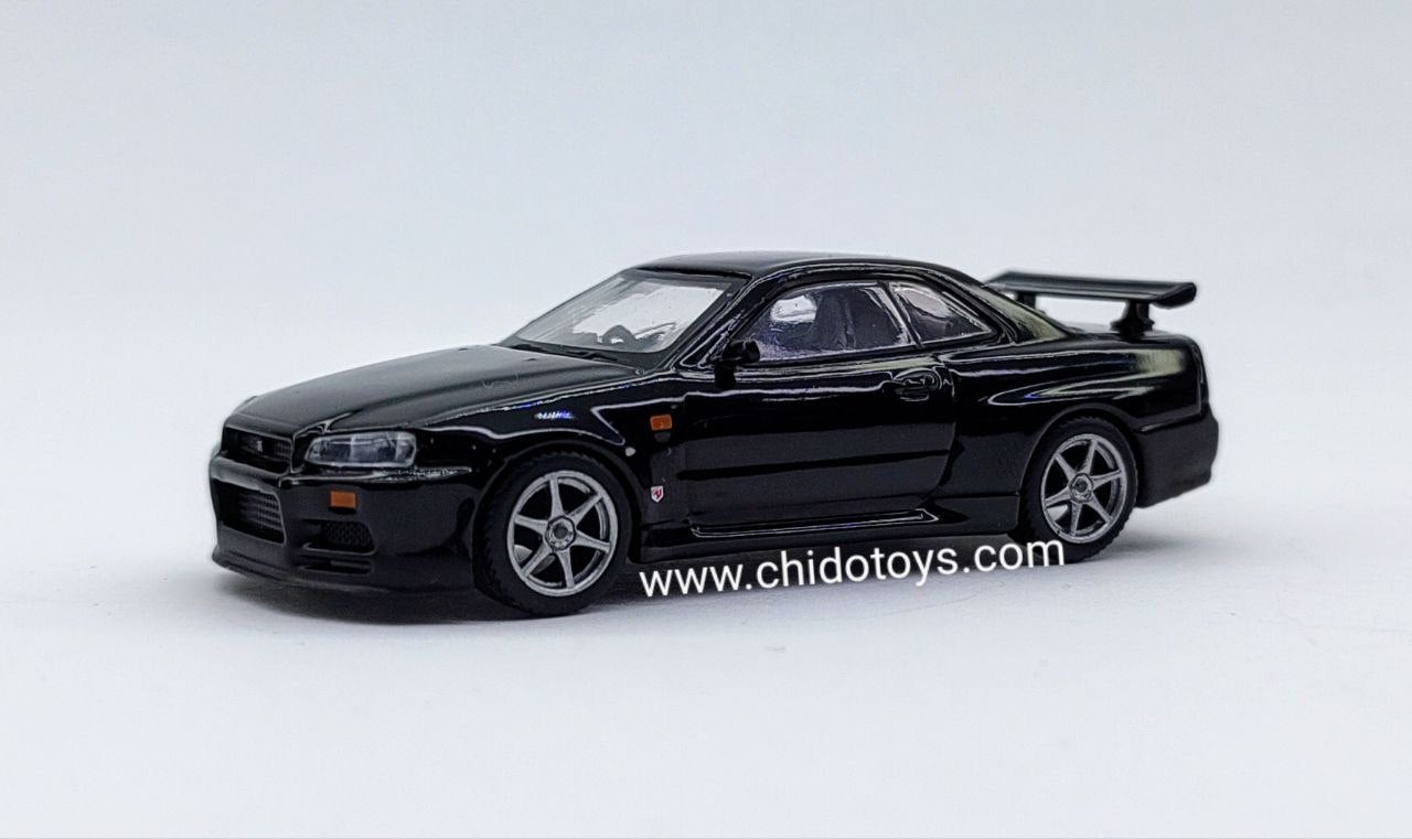 Auto a escala marca Mini GT, Modelo Nissan Skyline GT - R Black Pearl - Chido Toys