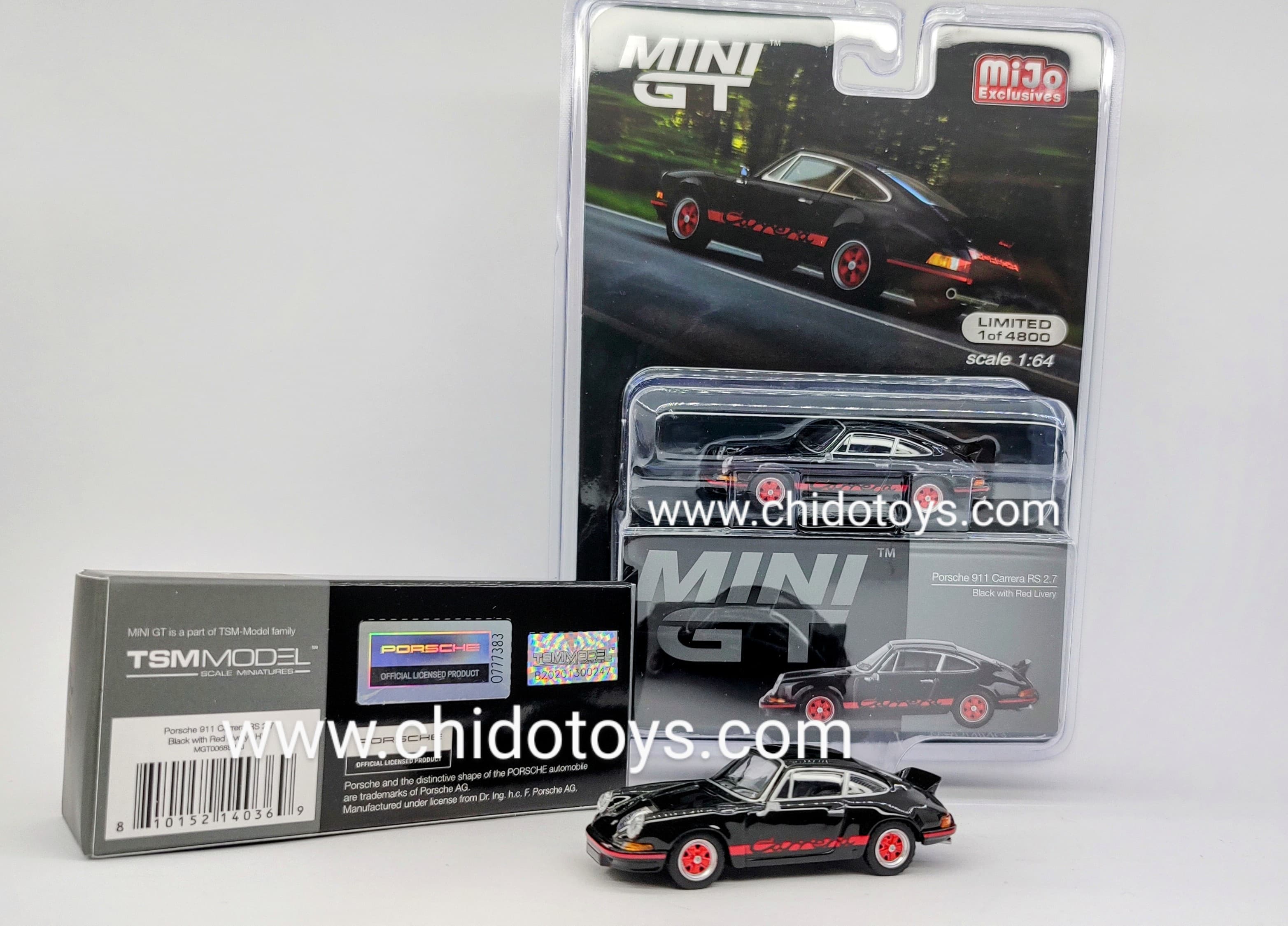 Auto a escala marca Mini GT Modelo Porsche 911 Carrera RS 2.7 - Chido Toys