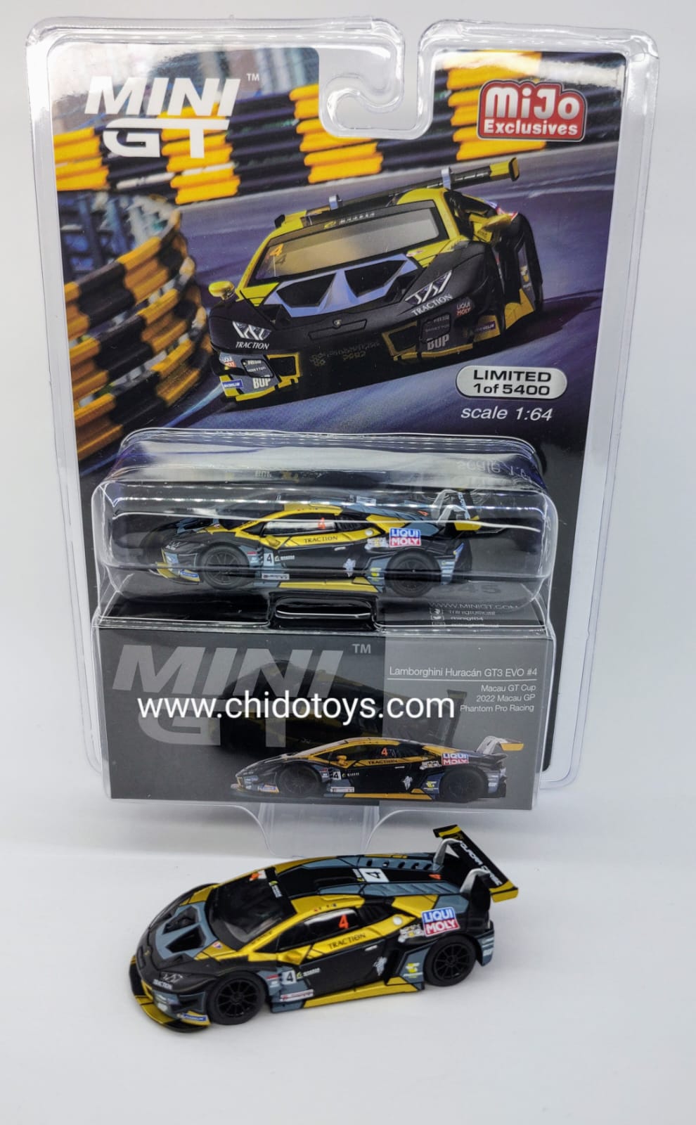 Auto a escala Marca Mini GT,Modelo Lamborghini Huracan GT3 EVO - Chido Toys