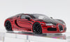 Mortal Bugatti Veyron 1:64 rojo y negro, cuerpo metálico, llantas de goma, motor detallado, base y capelo acrílico.